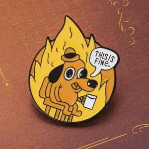 10 Pcs "Cute and Quirky ""This Is Fine"" Dog Cartoon Brooch - Perfect Accessory